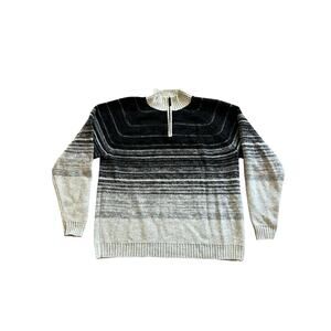 Vintage Eddie Bauer 1/4 Zip Mock Neck Pullover Wool Sweater Gray Striped Sz XXL